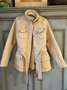 Barbour Cream Quilted Belted Utility Jacket